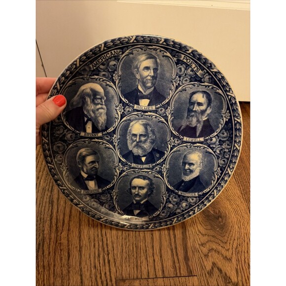 Rowland & Marsellus AMERICAN POETS Flow Blue COMMEMORATIVE Plate England - Picture 2 of 6